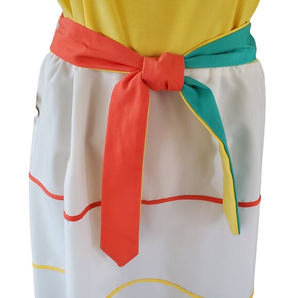 2 Piece Jacket Dress Women's S Sheath Sundress Midi Stripe Tie Belt Square Neck - Picture 12 of 12